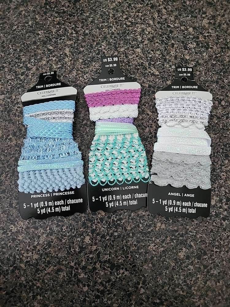 Fabric Ribbon Lot: Princess/Unicorn/Angel Crafting Lot of 3
