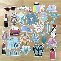 Assorted VSCO Girl Stickers Lot Of Approx 45 Scrunchies Feminine Girly Food
