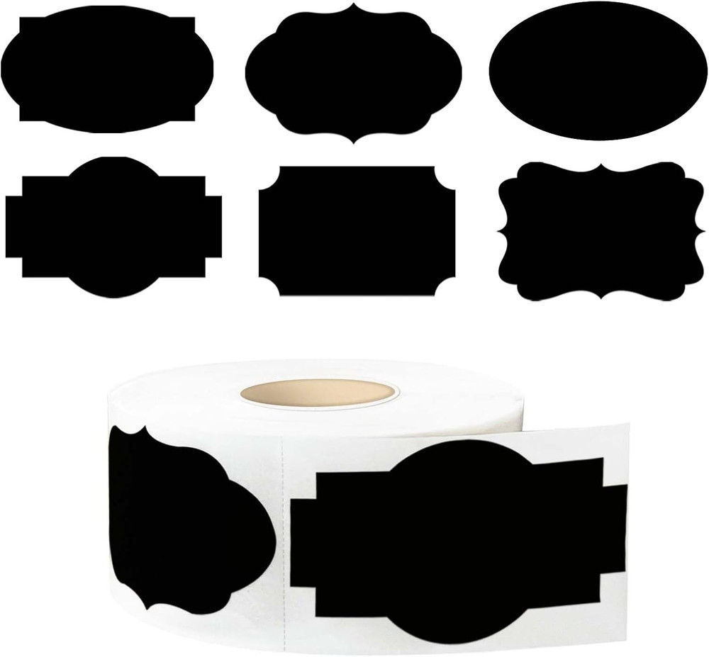 350 PCS Fancy Shape Stickers, 2″ x 1.2″ Black Label Stickers for Presents, Jars,