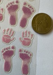 PASTEL PINK BABY GIRL PRINTS Mylar Glitter Stickers(18pc) Sticko…Newborn…Hands…