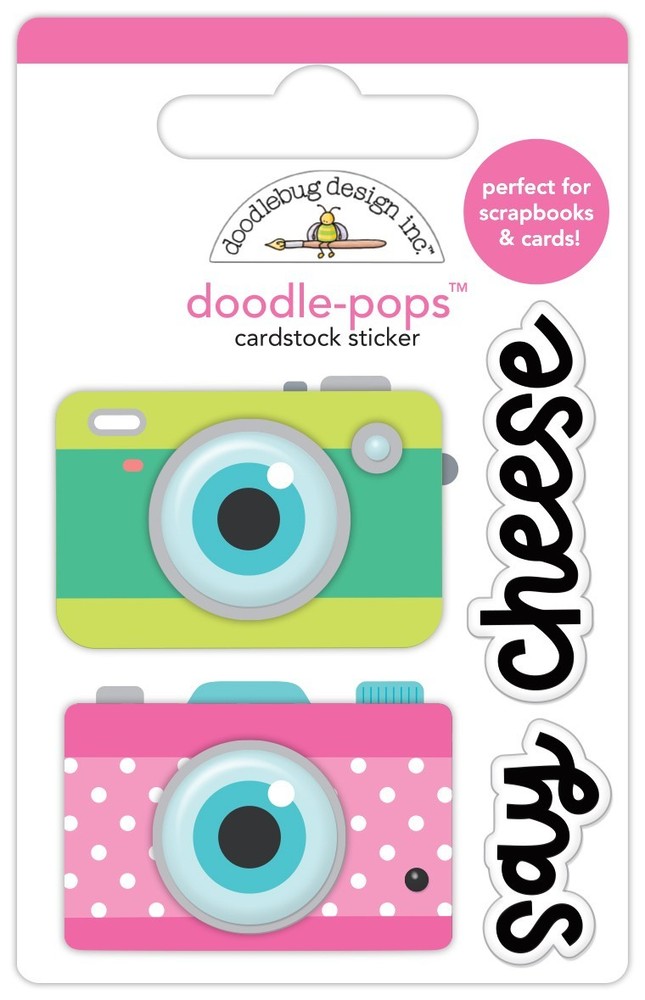Doodlebug Doodle-Pop 3D Stickers Photo Op Retro Style Cameras Say Cheese