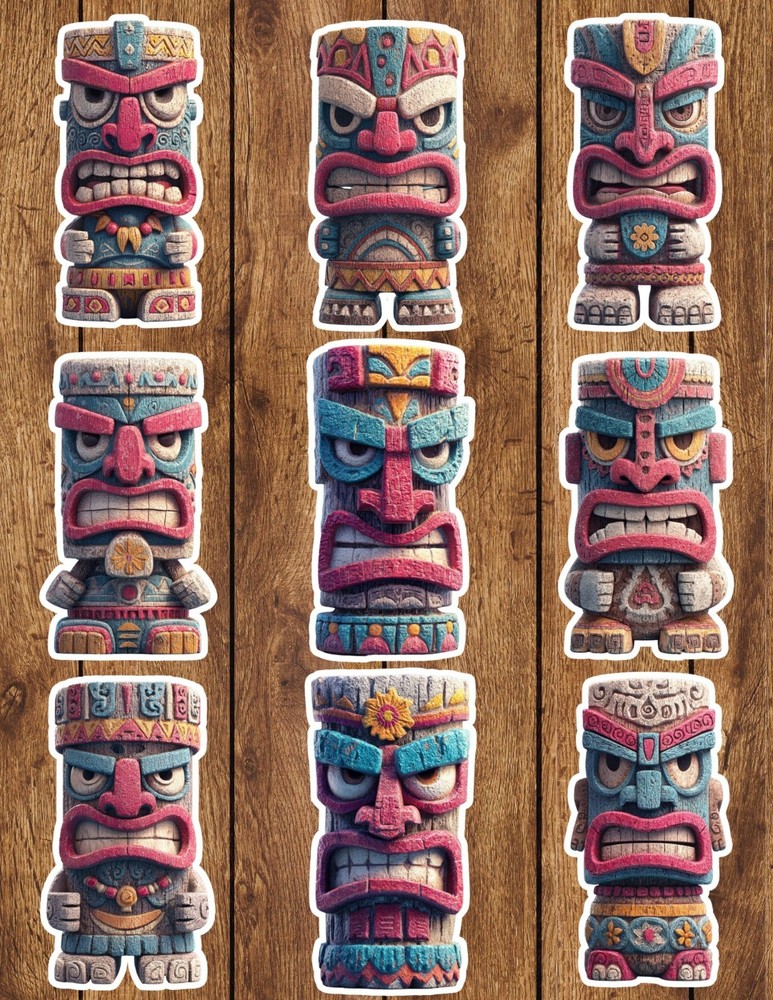 Tiki God Vinyl Die Cut Stickers Set Scrapbooking Laptop Water Bottle