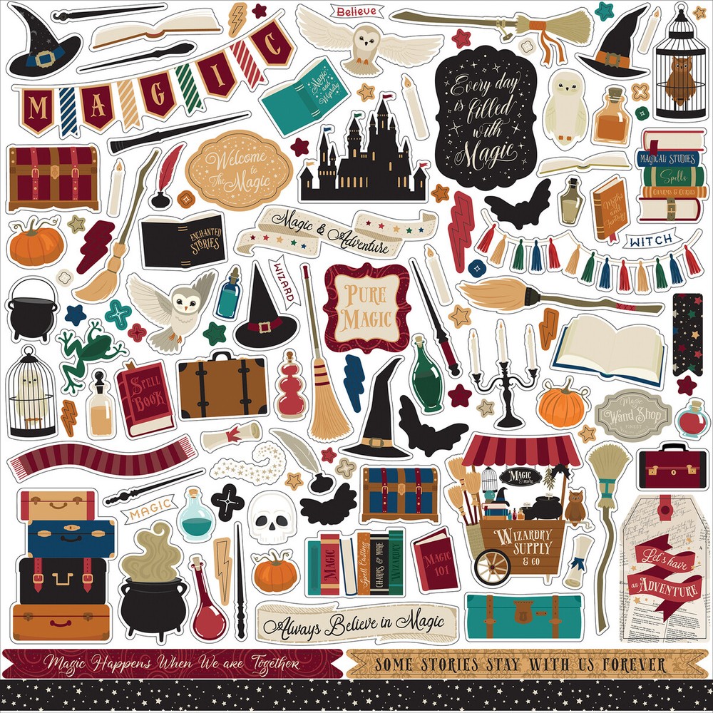 (1) 12×12 Sheet of Echo Park WITCHES & WIZARDS No. 2 Scrapbook Element Stickers