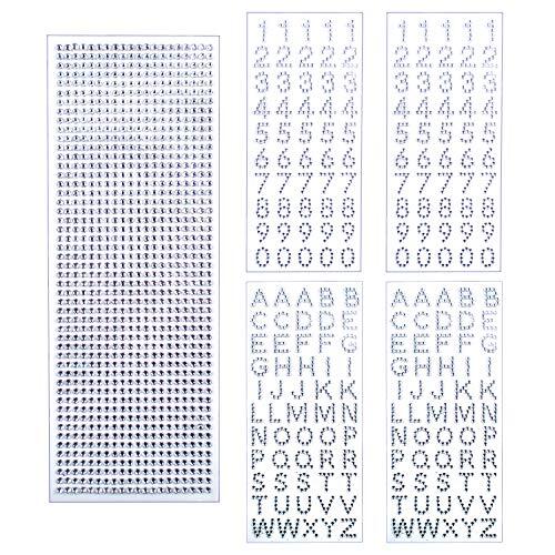 Rhinestone Stickers, 5 Sheets Self-Adhesive Glitter Alphabet Letter Silver
