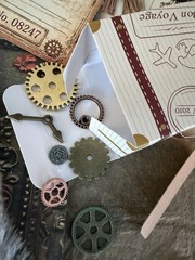 100+ Pc Steampunk Junk Journal Kit Ephemera Bundle Airship Gears Tags Vintage