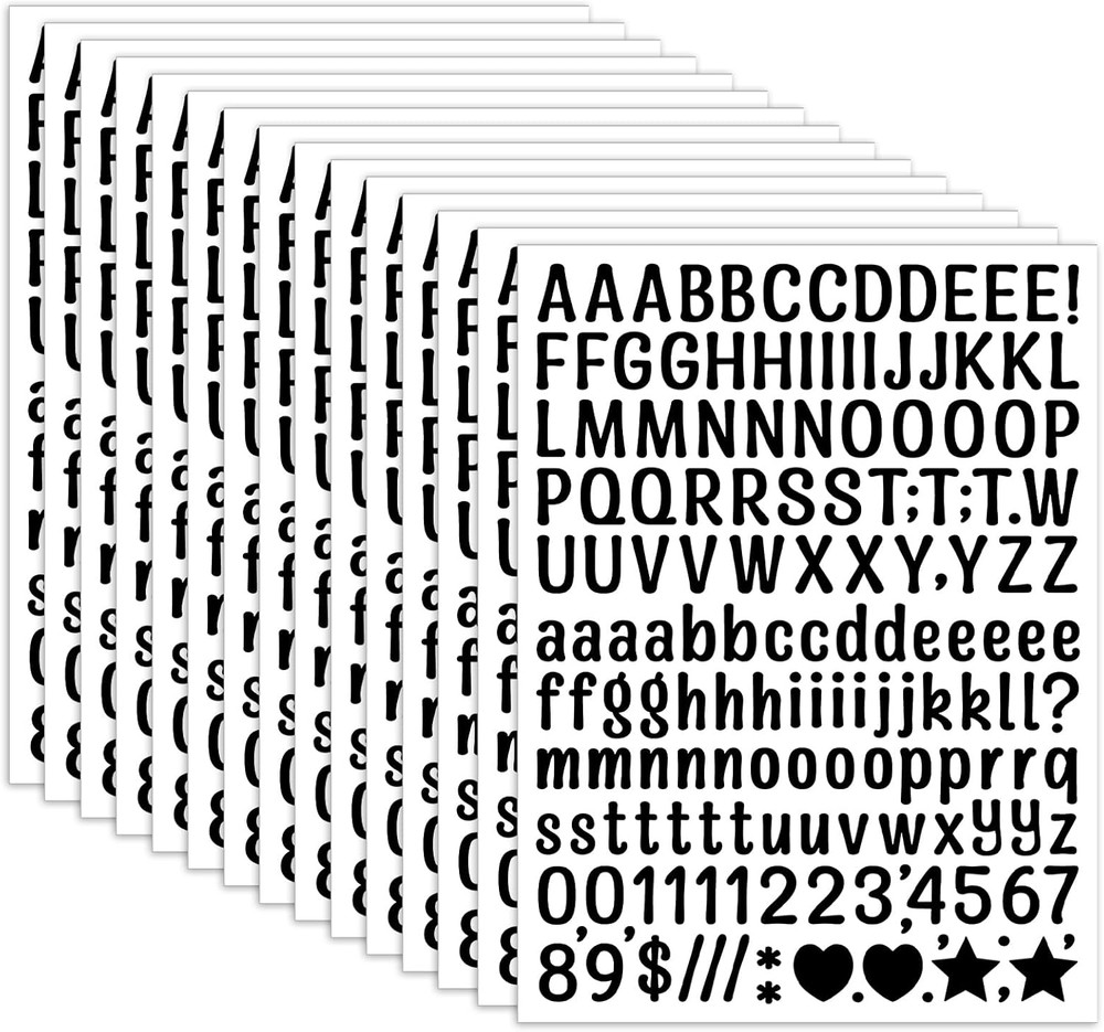 15 Sheet Small Letter Stickers – 1/2 Inch Art Black Vinyl Self Adhesive Alphabet