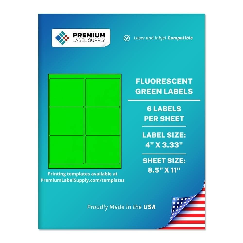 Bright Neon Color Fluorescent Stickers – 4″ x 3.33″ Labels – (Fluorescent Gre…