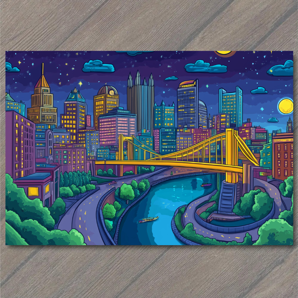 STICKER Scenic Pittsburgh Bridges and Skyline in Lively Artistic City Rivers