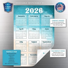 Vibrant Coastal 2026 Calendar Wall Sticker – 6×9 Removable & Repositionable