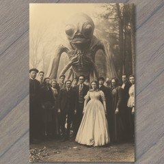 STICKER Tall Alien Skeleton Formal Crowd Retro Vintage Look Photograph Style