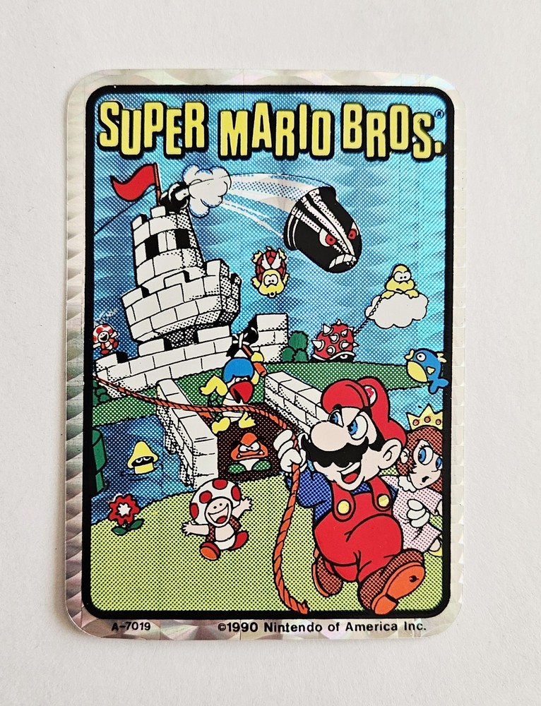 Vtg Mario Bros. Sticker 1990 Prismatic Nintendo Castle Peach Toad game Vending