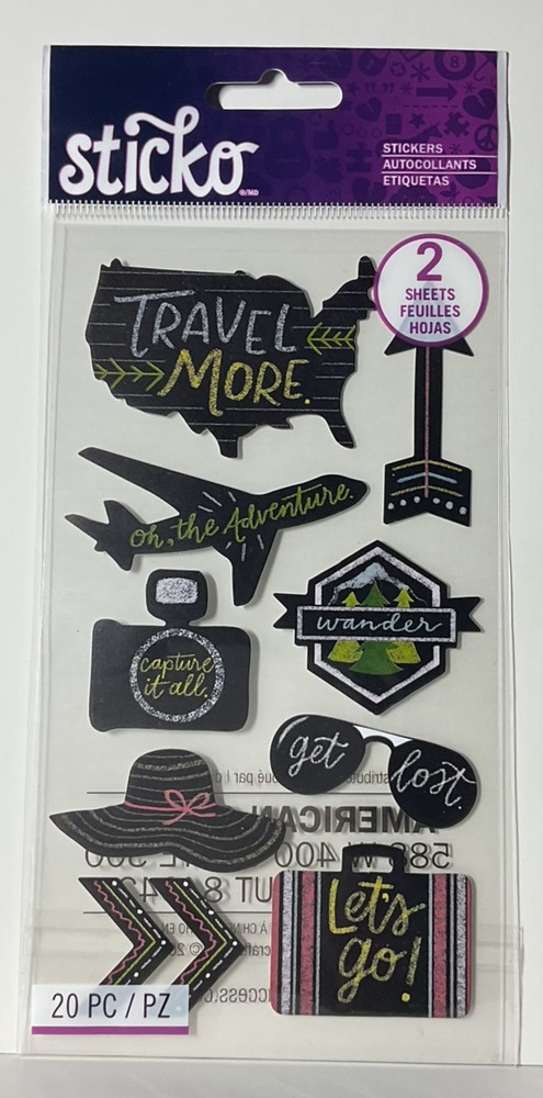 Sticko Chalk Travel Stickers EK Success USA 2020 Scrapbook Planner Vacation 20PC