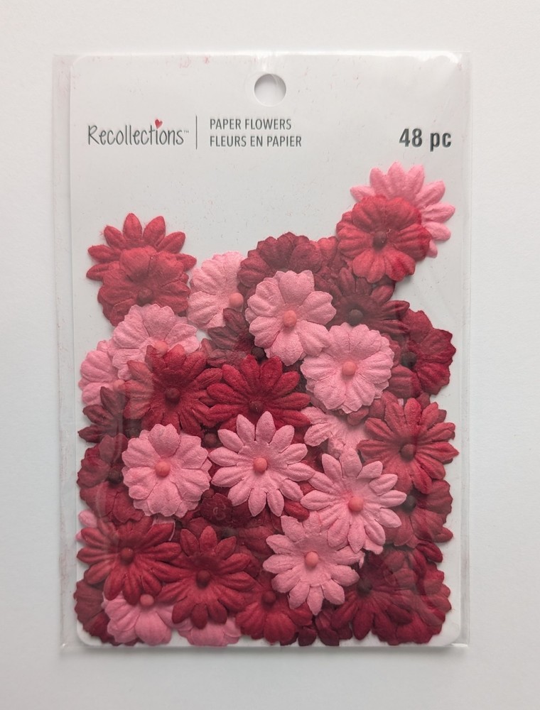 Red & Pink Button Daisies Paper Flowers Scrapbook Embellishments Recollections