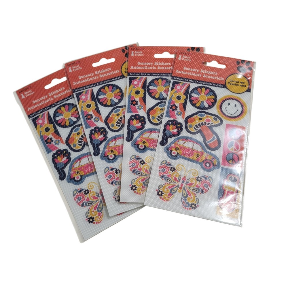 New Sandylion 4 Sheets Sensory Stickers Groovy Peace Mushrooms 60s Style