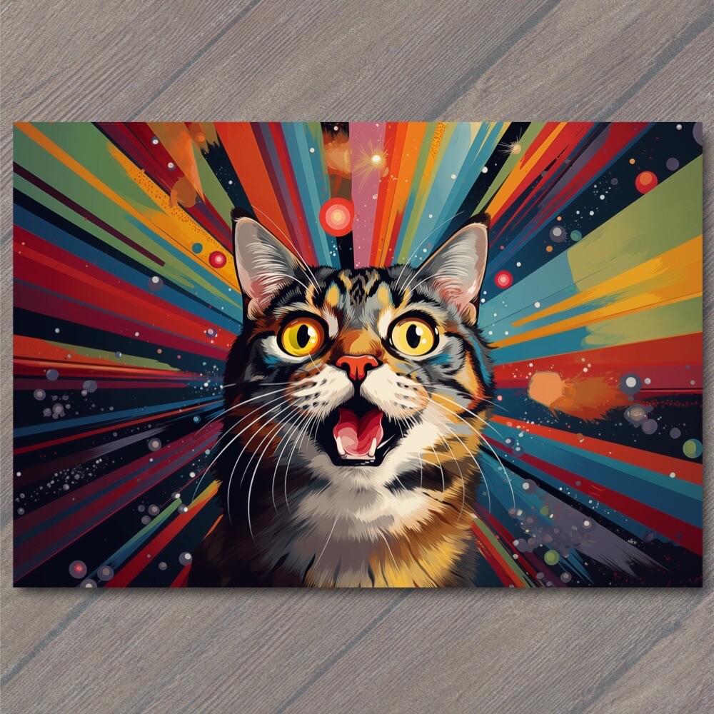 STICKER Cat Happy Retro Pop Art Smiling Splash Colors Cute Fun Vibrant Mural