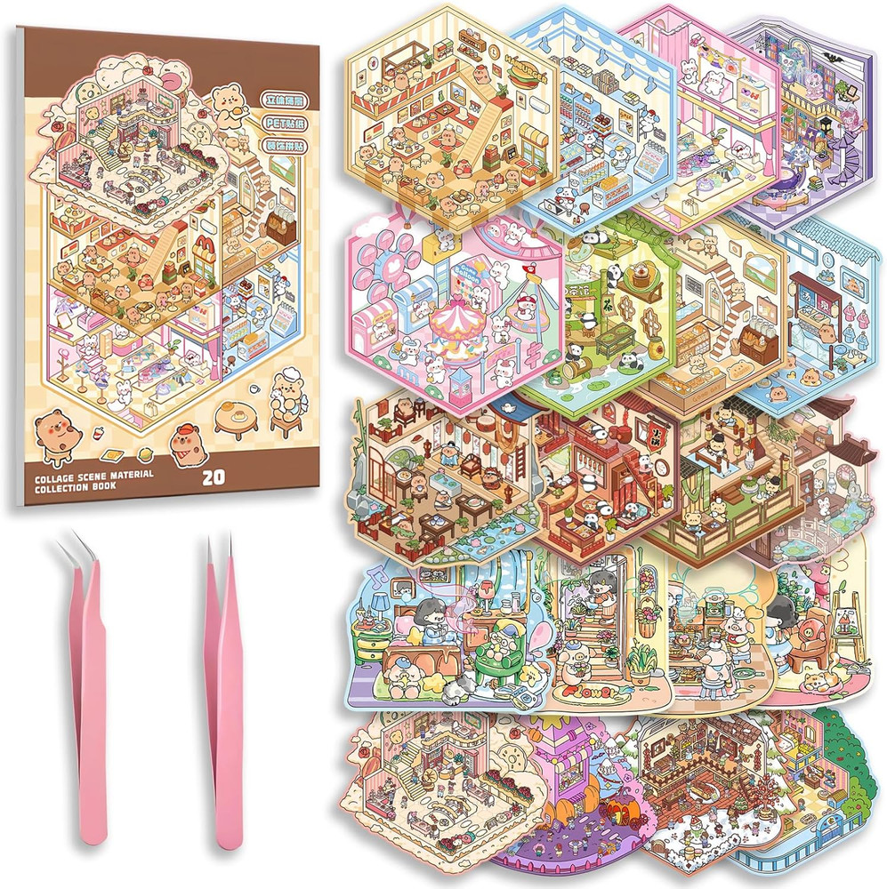 20 Sets DIY 3D Sticker Scene Collection Book for Kids and Adults