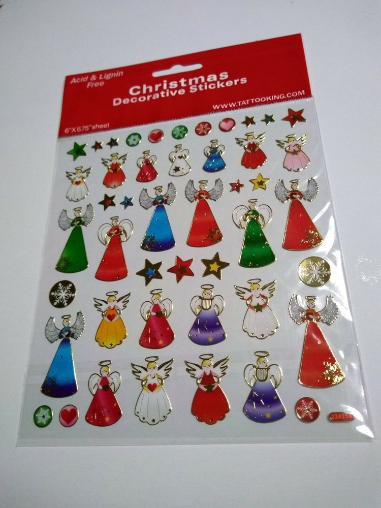 Crafts Stickers Christmas Angels Colorful Halos Wings Stars Small Large Red Blue