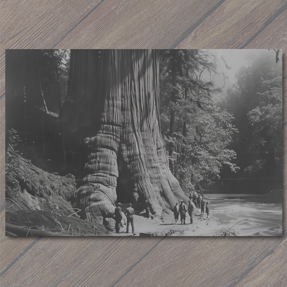 STICKER Giant Redwood Tree Men Posing Forest Retro Old School Wild Interesting