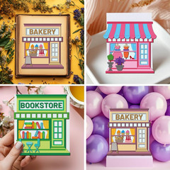 Store House Die Cuts for Card Making Bakery Bookstore Metal Cutting Dies Shoppin