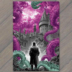 STICKER Tentacles Trenchcoat Man Castle Storm Gothic Lovecraft Monster Horror