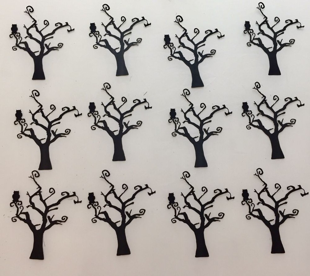 Halloween Die Cuts * Owl in Tree * Set of 12 * Black Cardstock * Spooky Tree