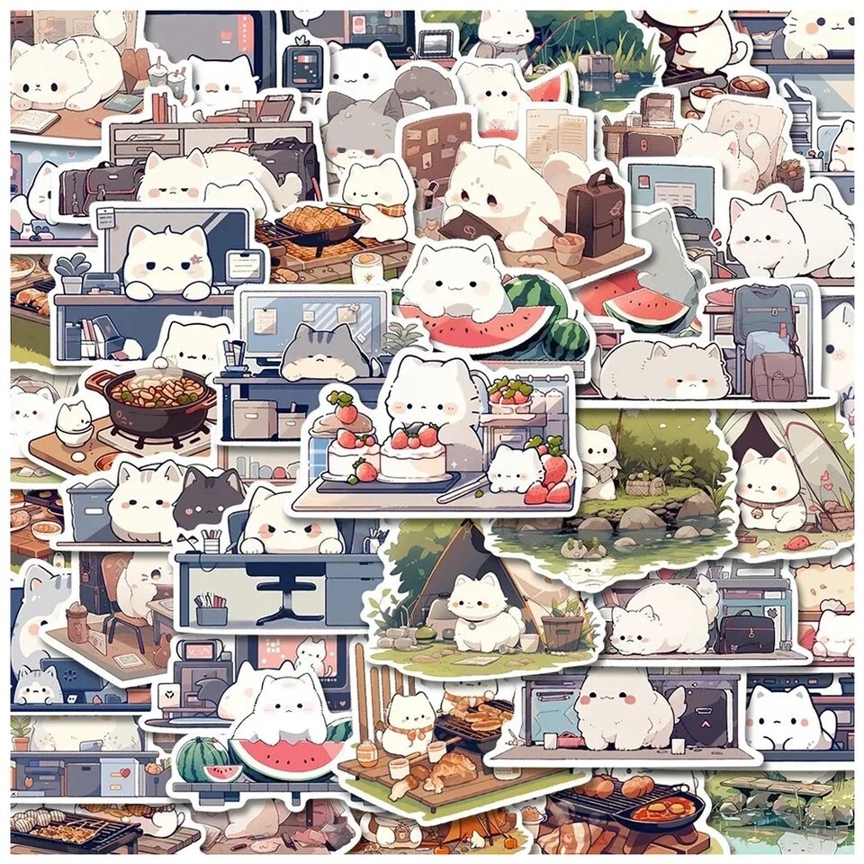 54PCS Cute Cats Kittens Cartoon Aesthetic Decal Scrapbook Phone Laptop Stickers