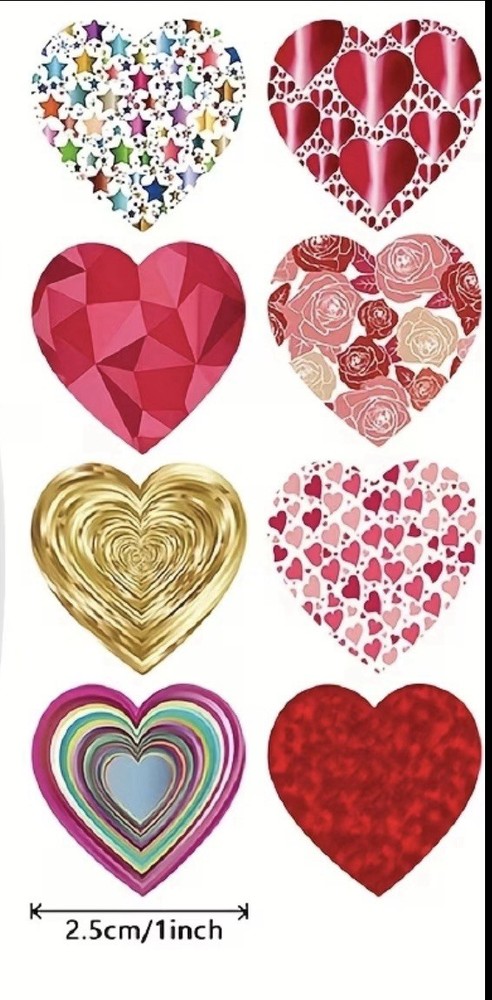 40 PCs Heart Shaped 1” Colorful Stickers Valentines Day Env Seals Small Business