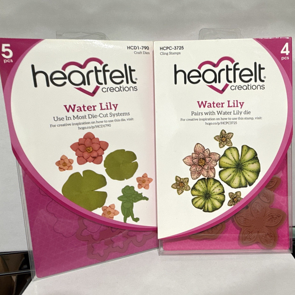 Heartfelt Creations Water Lily Craft Stamp & Die Set, 5pcs Green/Pink HCD1-790