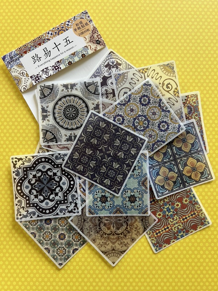 Set Of 20 Washi 2×2 Moroccan Tile Stickers Scrapbooking Junk Journal