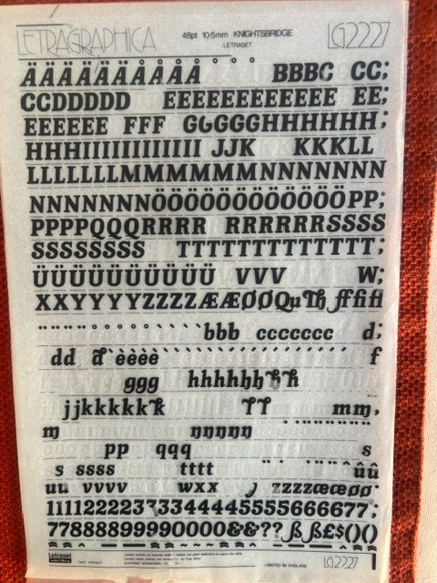 SEVEN (7) Letraset INSTANT LETTERING Transfer Letters Knightsbridge 48pt NICE 2