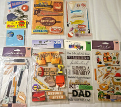 8 Assorted Sealed Packages of Crafting Stickers Baseball Fishing Handyman Dad