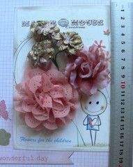 DARK CORAL PINK and GLITTER Fabric Layered 5 Flower Mix 35, 60, 80mm Manor House