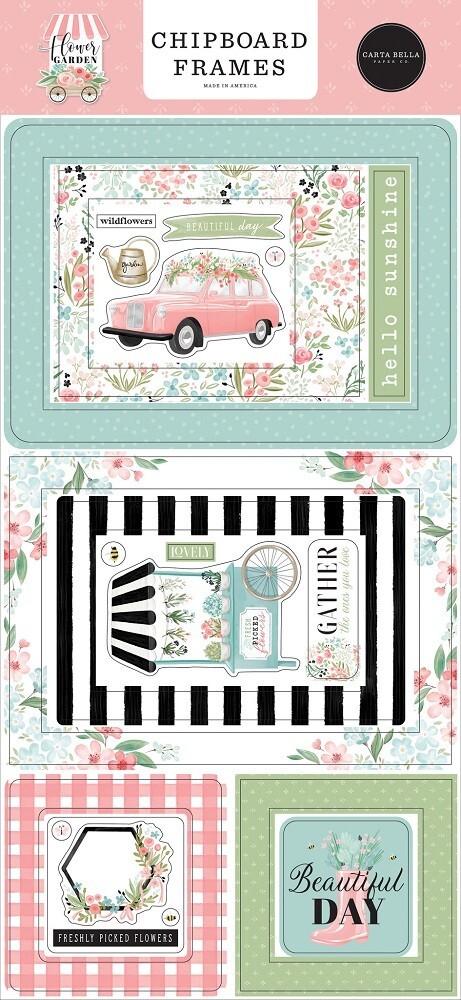 Carta Bella FLOWER GARDEN 6″x13″ Chipboard Frames Scrapbook Family