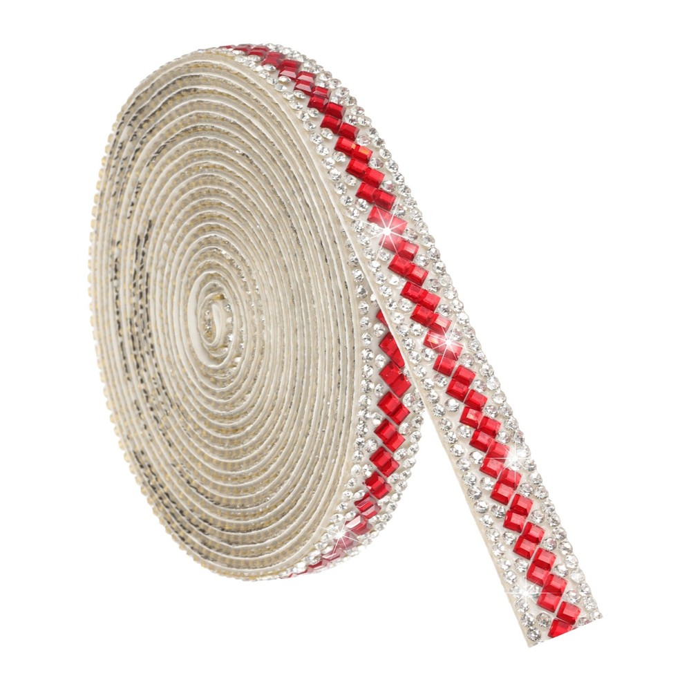 3 Yard Rhinestone Ribbon 3mm x 3mm Crystal Rhinestone Strips Red