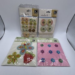 K & Company Scrapbook Brads And string Clasps; 4 New In Package Items;
