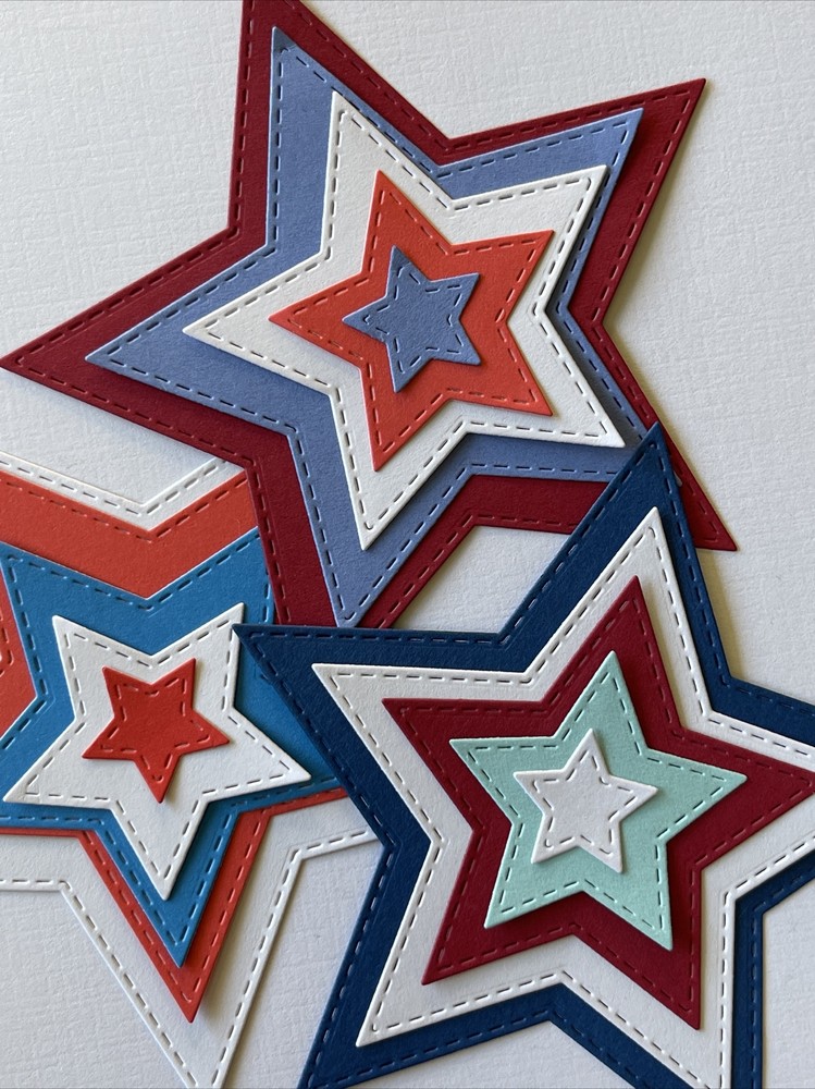 RED,WHITE & BLUE STITCHED STAR Die-Cuts(15pc)Fourth Of July•Independence•America