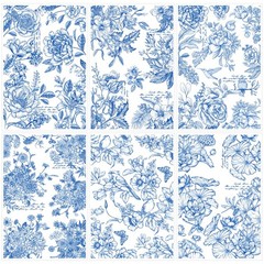 Blue Flower Rub on Transfers for Crafts – 6 Sheets 12 x 8 inches,