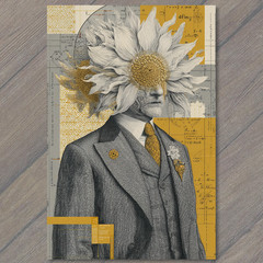STICKER Sunflower Head Gentleman Scientific Diagram Surreal Portrait