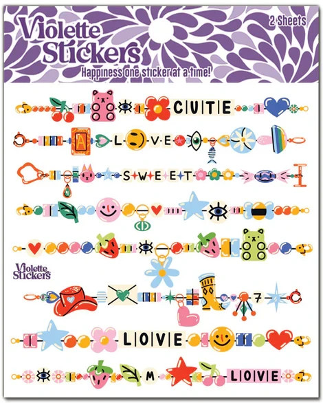 Violette Stickers 2 Sheets Friendship Bracelets Beads Charms Love Sweet Cute