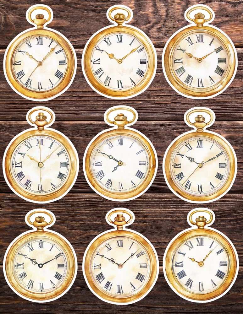 Pocket Watch Die Cut Vinyl Stickers Set Scrapbooking Laptop Water Bottle