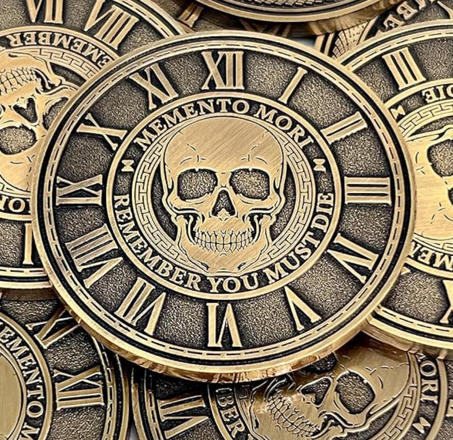 Memento Mori Coin Medallion Stoicism Gift Amor Fati Metal Gold Color Token ED…