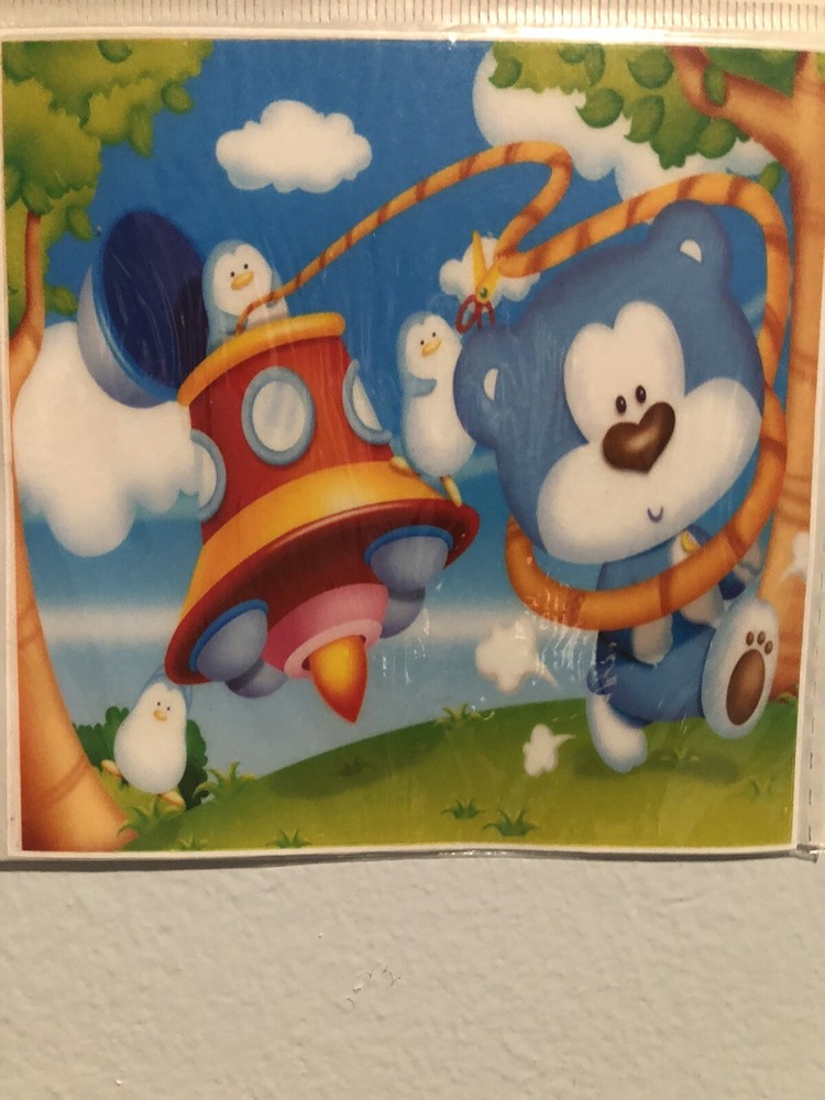 Morning Glory Blue Bear Spacecraft Sticker Sheet Scrapbook Kids, Diary Vintage