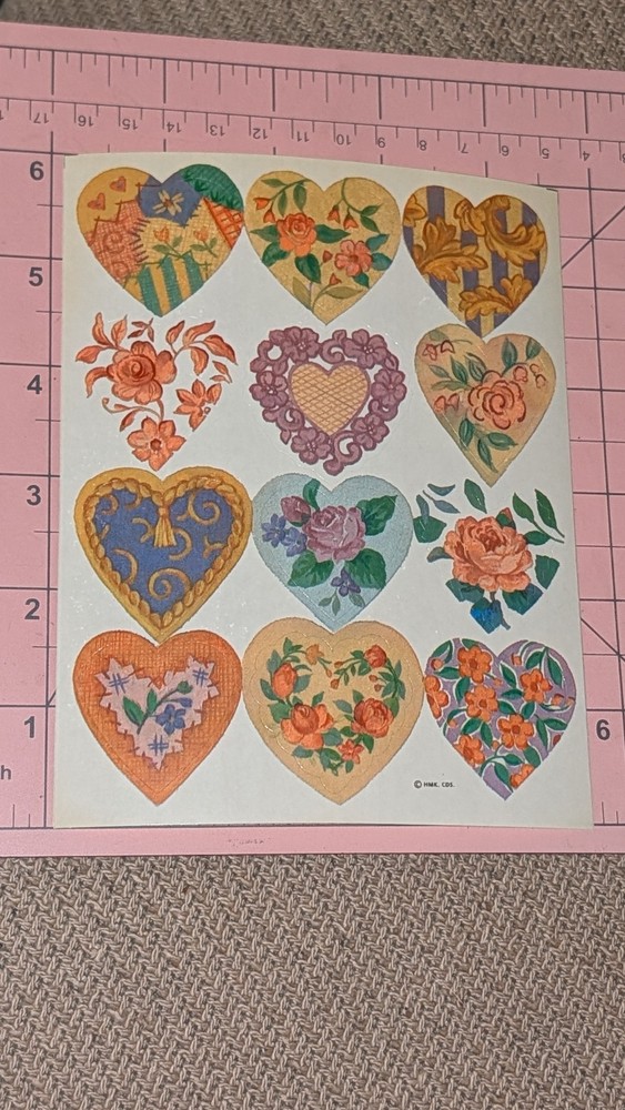 Vintage Hallmark Stickers Floral Hearts Flowers 1 Sheet