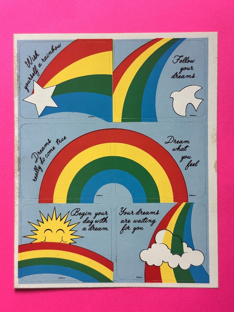 Vintage 80s RAINBOWS Stickers by Paula sun, cloud, star words rainbow stick ons