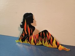 Vintage Stickers MUD FLAP GIRL Glossy Foil Vending Sticker VTG PVI Flames 01