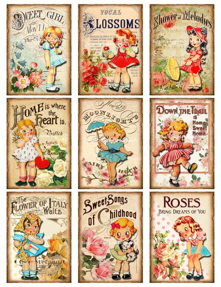 Vintage Stickers Altered Art Reproductions Sheet Music Girls Ephemera 18 Total