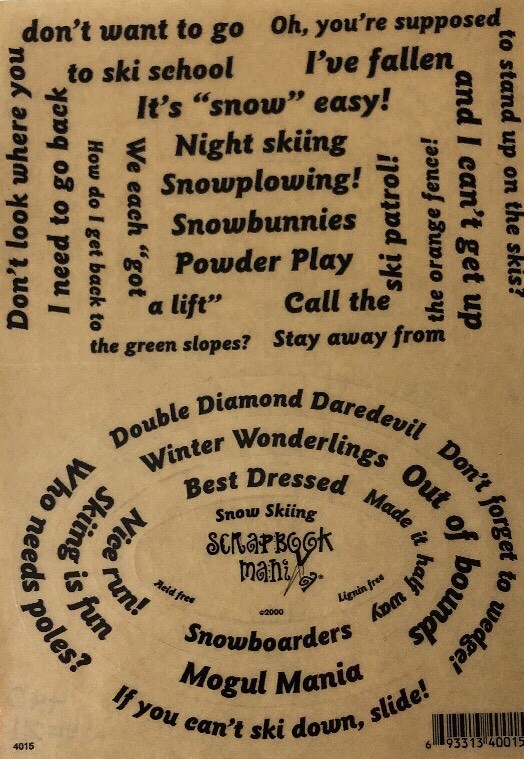 SNOW SKIING Words & Quotes Stickers(25pc)Approx.5″x 7″Scrapbook Mania•Wintertime
