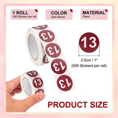 Number 13 Stickers 1″ Round Coded Self-Adhesive Labels Dark Brown 500Pcs/Roll