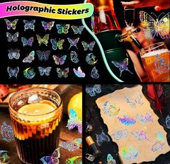 100pcs Butterfly Holographic Stickers Decorative Waterproof Adhesive Decals