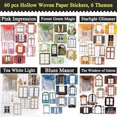 60pcs Vintage Textured Cardstock Window Frame Stickers for Scrapbooking & Journa